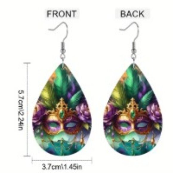 Mask Peacock Feather Artificial Leather Earrings Carnival Mardi Gras Earrings - Picture 5 of 8